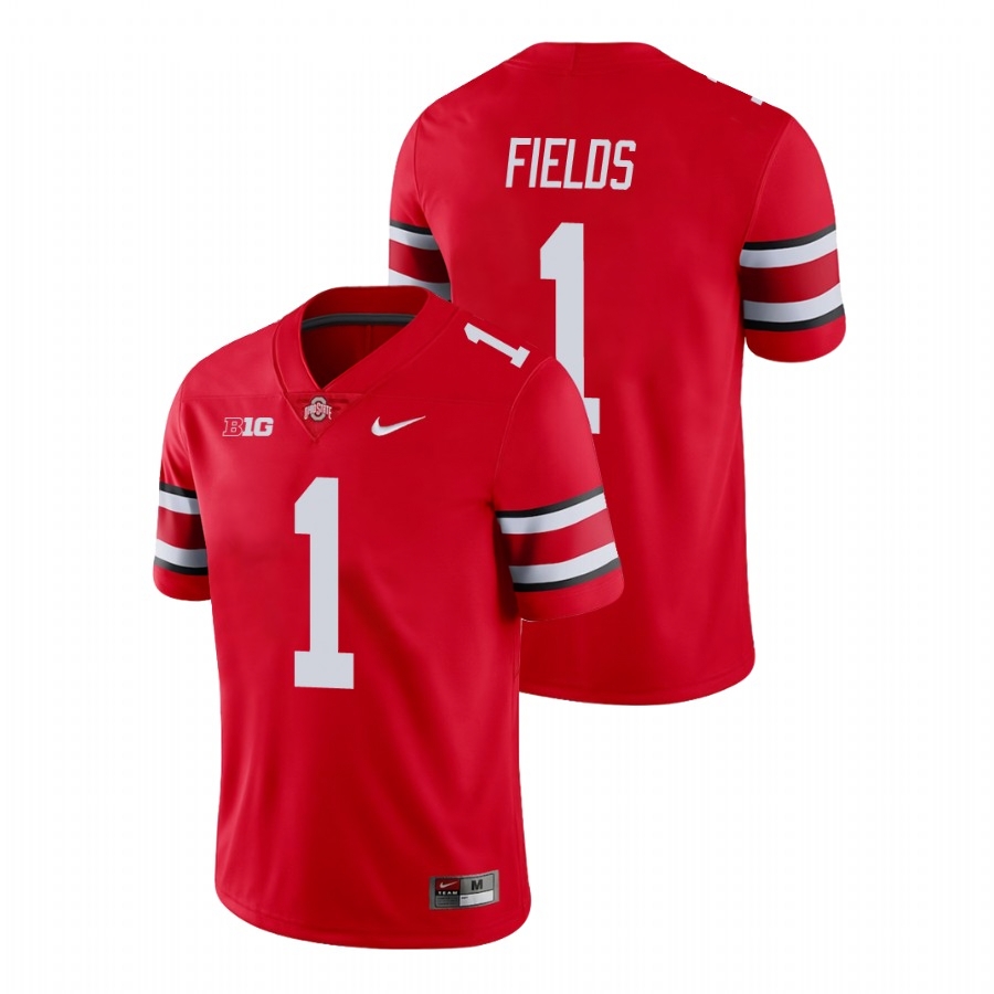 Ohio State Buckeyes Men's NCAA Justin Fields #1 Scarlet Game College Football Jersey TQT4849HP